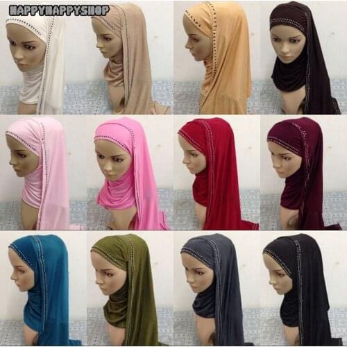 Fashion Rhinestone Women Ladies Muslim Plain Long Scarf Wrap Style Hijab Islamic Shawls Headscarves Arab Headwear