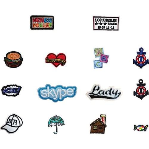 Mixture style Cartoon Hot melt adhesive Applique Embroidery Patches Stripes Fabric DIY Clothing Accessory Badges Patch 1pcs sell