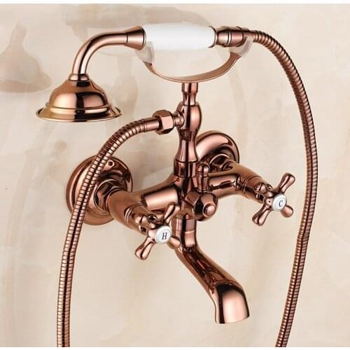 European Style Gold Shower Set Wall Mount Suit Hot and Cold Faucet Simple Shower Suit Copper Rose Gold Without Regulator