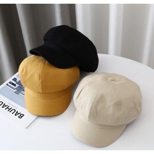 New Spring Autumn Pure Color Wild Soft Top Retro Octagonal Womens Hat Casual Sunscreen Art Newsboy Painter Beret Pumpkin Cap