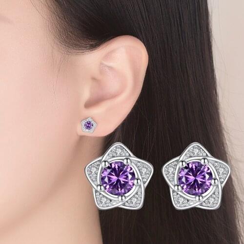 New Arrival Small White Purple Crystal Earrings for Girl Elegant Pentagram CZ Zircon Earrings Wedding Party Women Jewelry Gift