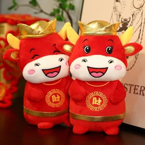 New Creative Chinese Zodiac Ox Cattle Plush Toys Red Milk Cow Mascot Plush Doll Stuffed For Children Kids Birthday Gift