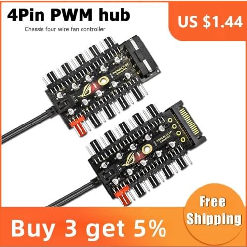 Motherboard 1 to 10 4 Pin PWM Cooler Fan HUB Splitter Extension PC Speed Control Board SATA power supply (optional)