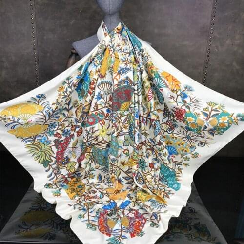 Hot sale Fashion Western style 130 Silk Scarf flower pattern shawl Female big square Scarf Headscarf Sunscreen Scarf gift