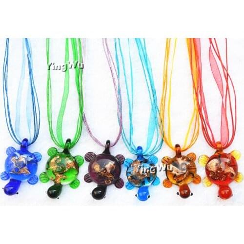 Yingwu Fashion Wholesale 6pcs handmade Murano Lampwork Glass Mixed Color Turtle tortoise Flower Inside Pendants Charms Necklaces