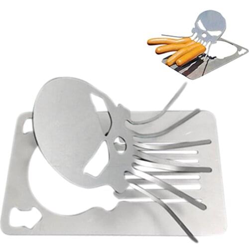 2021 Stainless Steel Hot Dog Roaster Rack Fire Stick Skull Shaped Roasting Tool For Outdoor Camping Metal BBQ Sausage Grill Tool