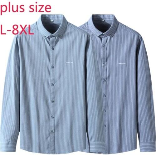 New Arrival Fashion Super Large Cotton Autumn Young Men Striped Long Sleeve Casual Shirts Plus Size L XL2XL3XL4XL 5XL 6XL 7XL8XL