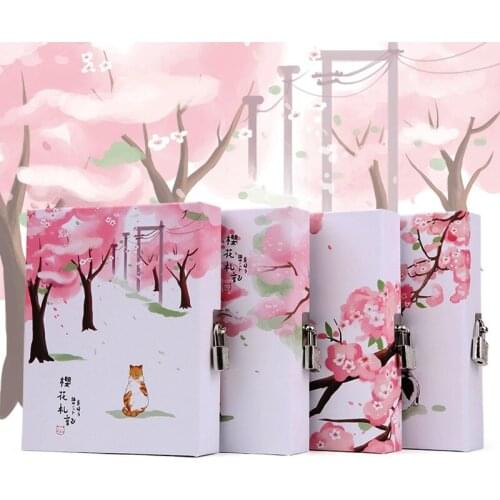 "Sakura Cat Lock Notebook" Cute Diary Daily Planner Agenda Journal Girls Stationery Gift