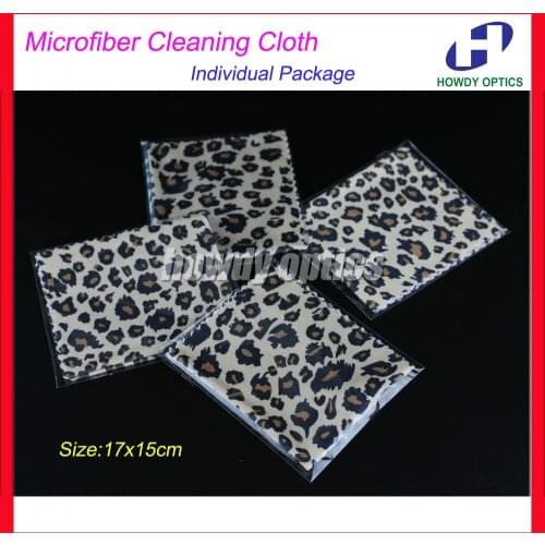HM-11) Free Shipping 100pcs/lot Individual Packing Microfiber cleaning cloth 17x15cm glasses leopard painting cleaning cloth