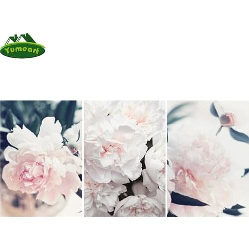 Yumeart Pink Peony Flower Diamond Painting by Number Full Drill Square Needlework Diamond Embroidery Still Life Home Decoration