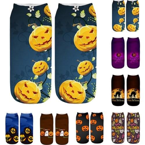 Women Solid Casual Cotton Short Socks For Ladies Halloween Pumpkin Printing Breathable Comfortable Trendy Japanese Korea Sock