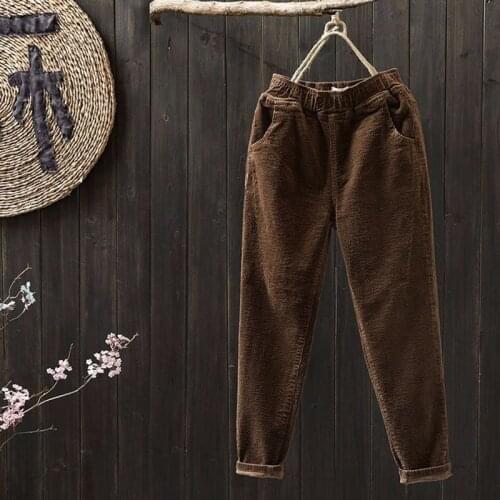 New 2019 spring Autumn Women Pants Plus Size Corduroy Harem Pants all-matched Casual Black Loose Trousers Top quality D504