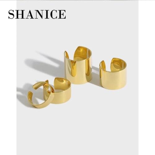 SHANICE 925 Sterling Silver Open Ring Women Jewelry 10mm Wide Cocktail Can Engrave Ring Polish Silver Color Round Charm Rings