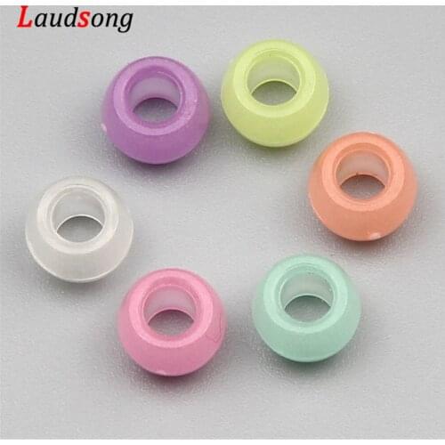 100pcs 6x8mm Mixed Big Hole Acrylic Glow In The Dark Round Loose Spacer Beads For Jewelry Making Diy Luminous Necklace Bracelet