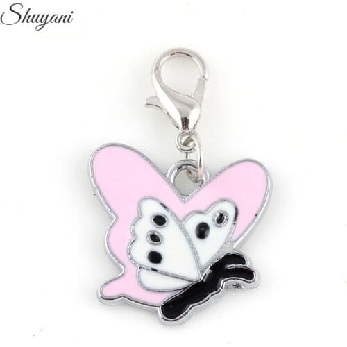 20PCS Enamel Alloy Metal Butterfly Charms Pendant Silver Plated DIY Bracelet Accessories Wholesale