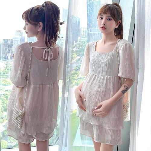 3400# Plain Color T shirt + Maternity Pants Two-piece Maternity Clothes sets Loose Stylish Set Pregnant Women Pregnancy Clothes