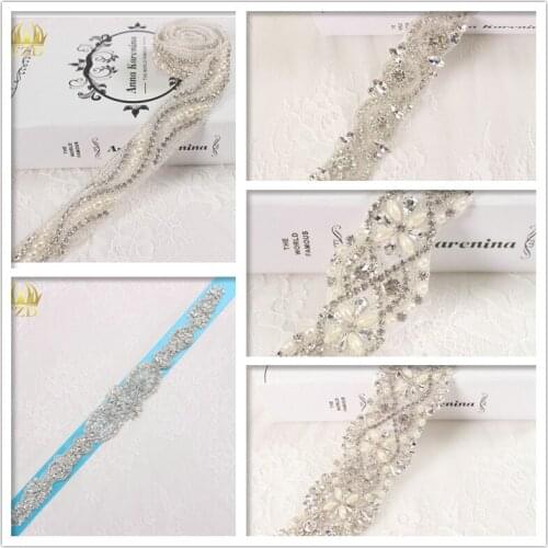 5pieces) Wholesale Iron On Rhinestone Appliques for Wedding Dresses Crystal Rhinestones Bridal Sash Applique Decorative Trim