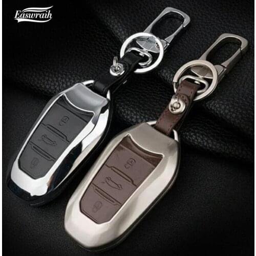 Car Zinc Alloy+Leather Key Cover Shell Holder For Peugeot 3008 2008 408 508 4008 For Citroen C3 C4 C5 C2 Key Chain Accessories