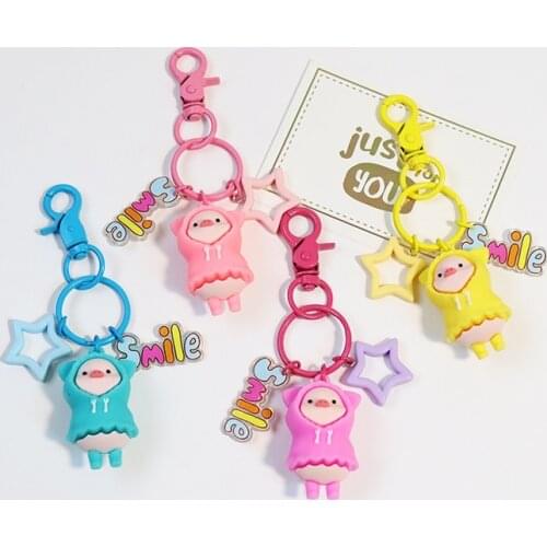 Cartoon Piggy Rain Coat Smiling Anime Animal Keychain For Women Rubber Trinkle Key Ring Chains Bag Charm For Girl Boy Gift D856