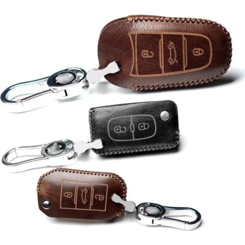 2/3 Button Genuine Leather Car Key Case Cover For Peugeot 207 307 308 407 807 Foldable Key Fob Case