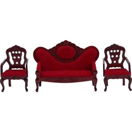 1:12 Wooden Dollhouse Sofa Doll Simulation House Miniatures Living Room Sofa Classic Dolls Furniture Armchairs sofa Furniture