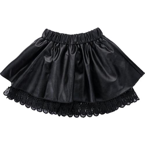 Childrens PU Leather Skirt Autumn Winter Toddler Clothing Kid Faux Leather Mini Skirts Baby Princess Lace Clothes for 3-13Years