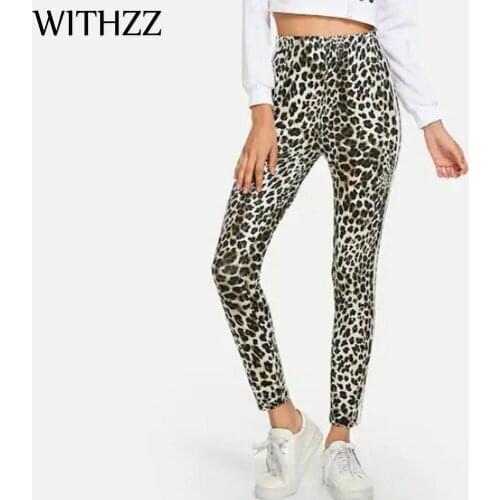 WITHZZ Stretch Sports Workout Flexible Pants Female Leopard Print Fitness High Waist Casual Leggings