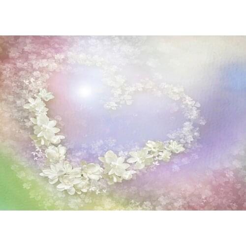 Photography Backgrounds White Flowers Heart Bokeh Vinyl Cloth Backdrop for Wedding Lovers Valentines Day Photocall Fond Photo