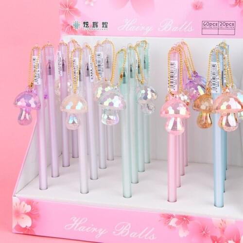 20 pcs/lot Crystal Mushroom Pendant Gel Pen Cute 0.5mm Black ink Signature Pens Promotional Gift Stationery School Supplies