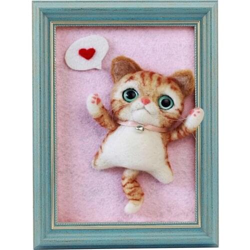 Needle Felting Kits for Beginners Cat with Frame, Felting Mat, Felting Needles, Finger Guards, Instructions, DIY Craft (Pink))