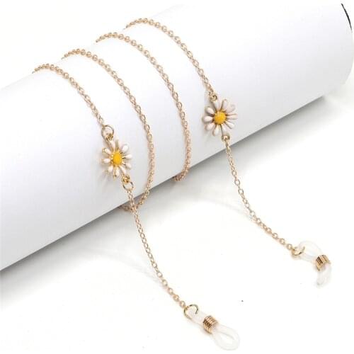 Imixlot Cute Chic Enamel Sunflower Daisy Link Glasses Chain Women Sweet Charm Sunglasses Holder Necklace Cord Accessories