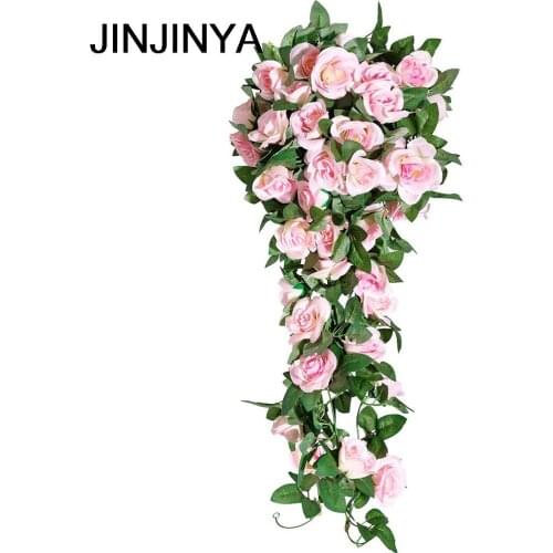 2PCS(16FT) Fake Rose Vine Garland Artificial Flowers Plants For Hotel Wedding Home Party Garden Craft Art Decor