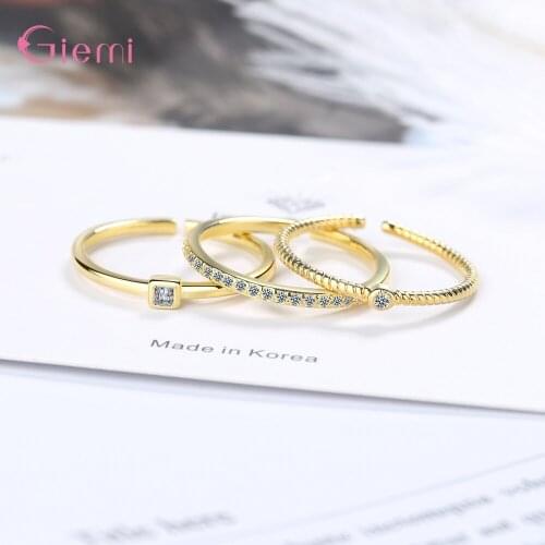3pcs/lot Trend Round Square Zircon Finger Ring Female Birthday Gift Wedding Statement Jewelry Accessories For Women Girl
