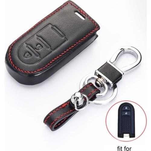 Leather Car Key Cover case for Toyota Rush Daihatsu Tanto LA600S LA800S LA610S Perodua Smart Keys Case 2 Buttons Keychain