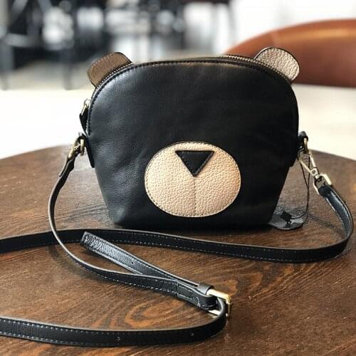 Leather Head Layer Cowhide Cute Little Xiong Retro Luxury Handbags Women Handmade High Quality Classic Chic Shoulder Bags