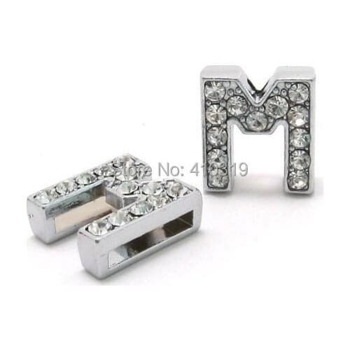 Fashion charms 50PCS 8mm " M " full rhinestones diy slide letter