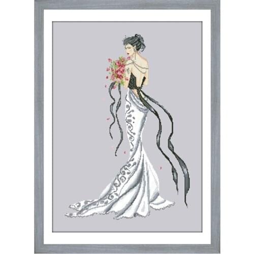 DreampatternFairy with bouquet cross embroidery kit aida fabric 18ct 14ct 11ct silver canvas cotton thread beads stitch craft