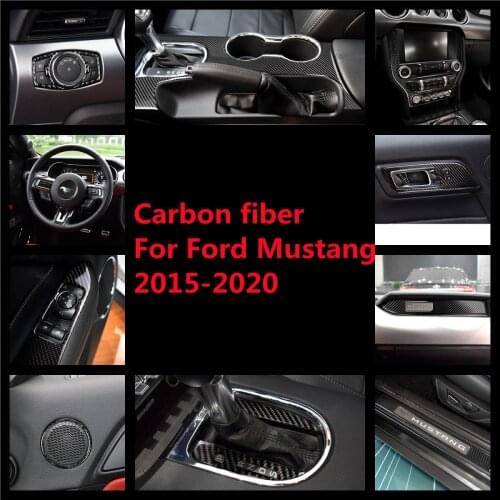 Carbon Fiber Sticker For Ford Mustang 2015-2021 Car Interior Frame Trim Dash Console Gear Shift Panel Decoration Stickers