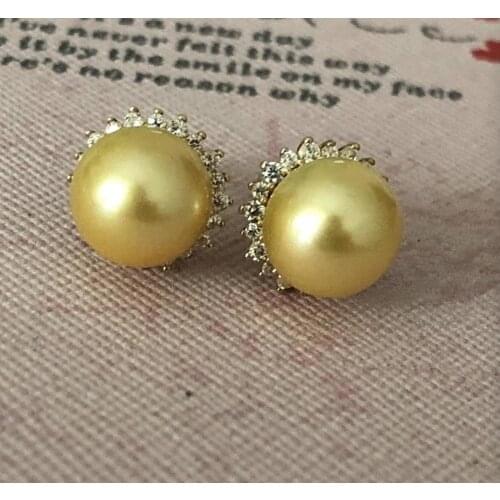 Charming 10-11mm natural south sea gold pearl earrings 18k