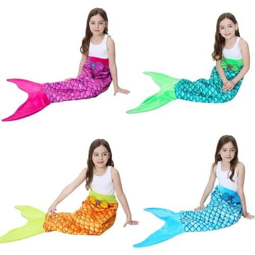 Girl Boy Mermaid Blanket Children Winter Mermaid Tail Sleeping Bag Kids Fish Scale Warm Plaid Flannel Blankets Dress E40793CH