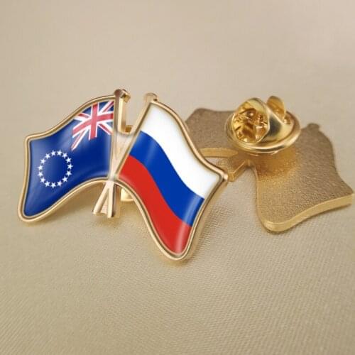 Cook Islands and Russian Federation Crossed Double Friendship Flags Lapel Pins Brooch Badges