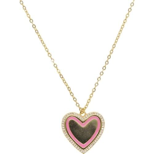 Gold Color delicate micro pave cz pink heart pendant necklace shiny tiny zirconia women gift for lover Valentines Day Gift