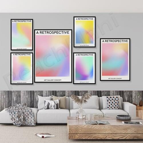 Pastel gradient, retro aesthetics, holographic, medieval pastel art, modern colors, psychedelic, gradient museum poster decorati