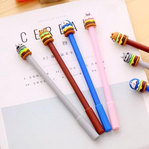 80 pcs Creative Pen Hamburger Neuter Pen Bear Rabbit Cake Cartoon Pen Carbon Fountain Pen Wholesale