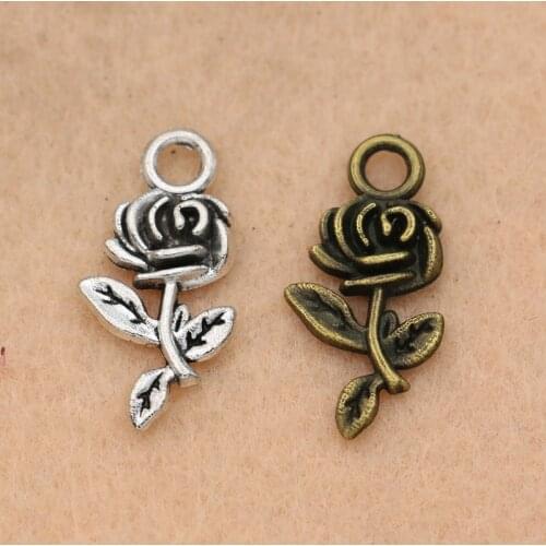 KJjewel Antique Silver Plated Flower Charms Pendants for Jewelry Making Bracelet Accessories Diy Findings 21x12mm 10PCS