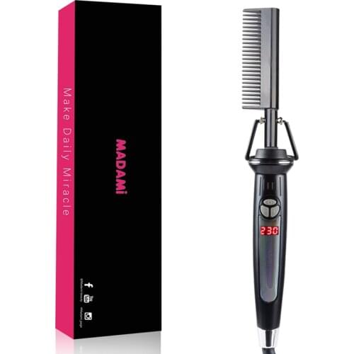 Hair Straightener Comb Ceramic Flat Irons LCD Display Strightener Brushes Hot Heating Straight Styler Curling Iron Beard Comb