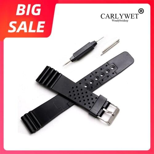 CARLYWET 20mm Top Quality Watch Band Silicone Rubber Straight End Wrist For Casio Omega Panerai Black Replacement Watchband