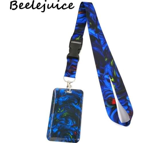 Blue Watercolor Marble Pattern Neck Strap Lanyard for keys lanyard card ID Holder Jewelry Decorations Key Accessories Gifts