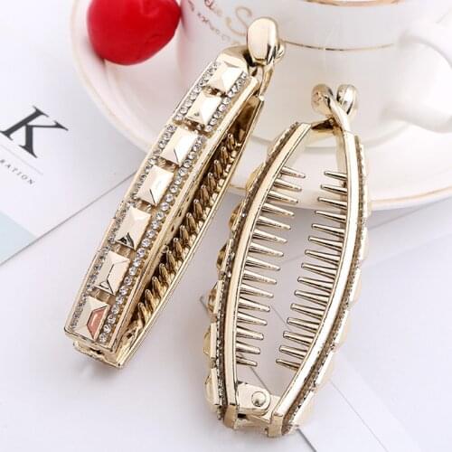 Luxurious Gold Banana Hair Clips For Women Girls Big Plastic Crystal Rhinestone Hair Claw Hair Styling Tools