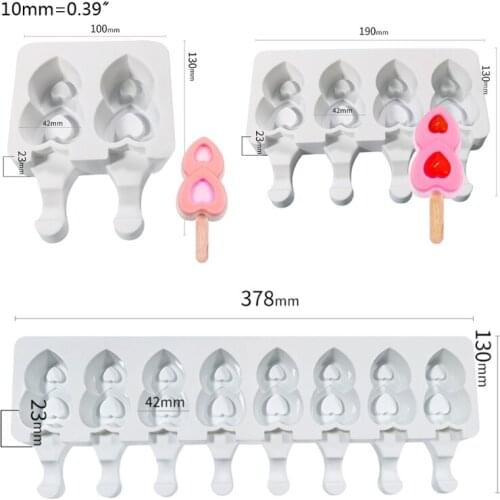 Mold Heart Silicone Ice-Pop Molds 2/4/8 Cavities Homemade DIY Ice Cream Maker Reusable